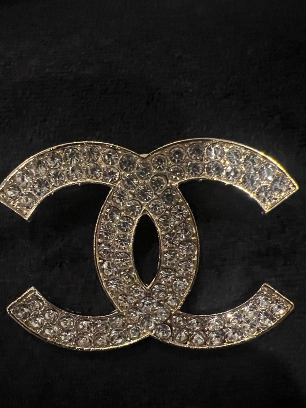 CHANEL Gold-Tone Crystal Double CC Brooch